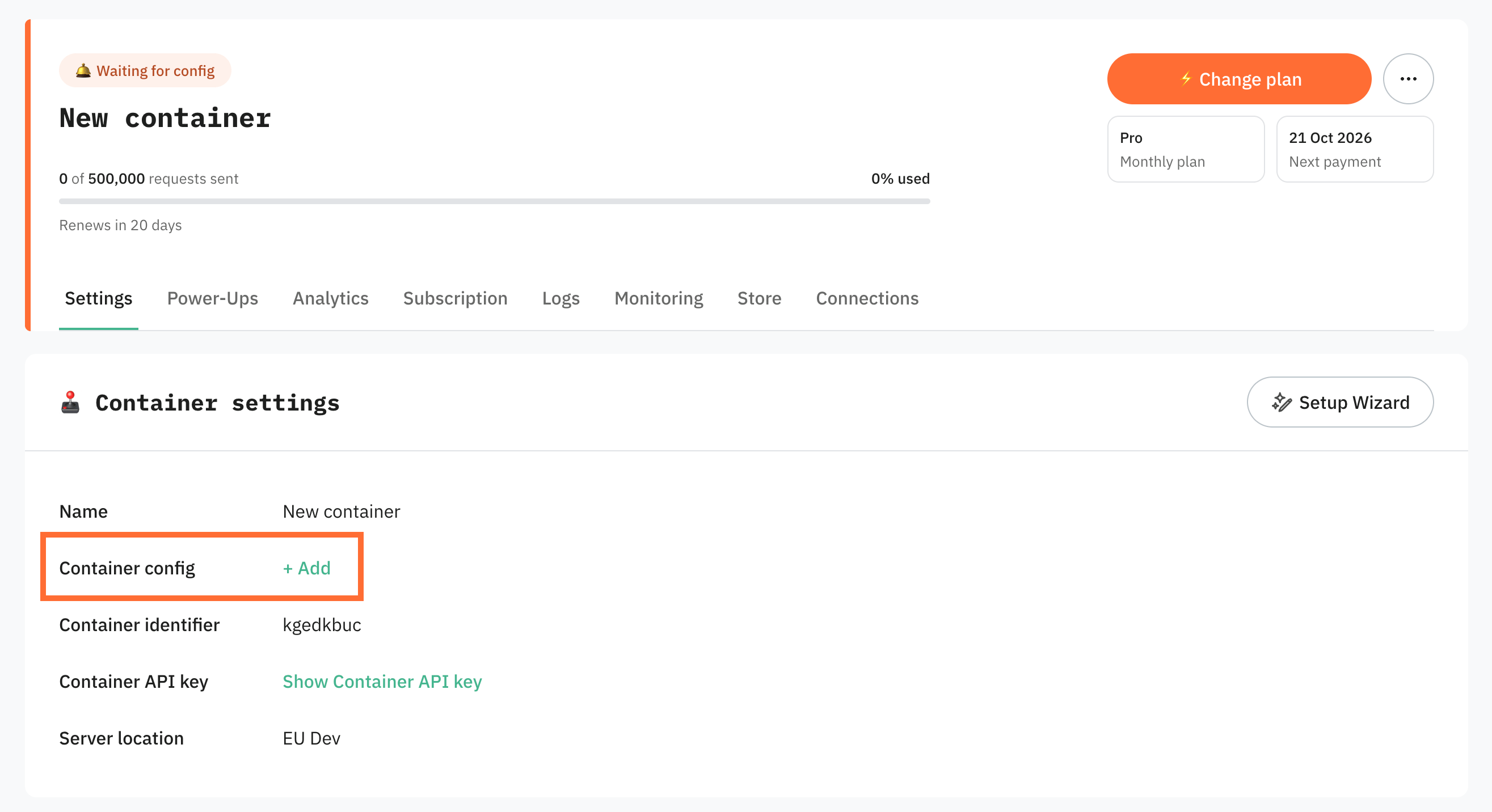 Near Container config click +Add