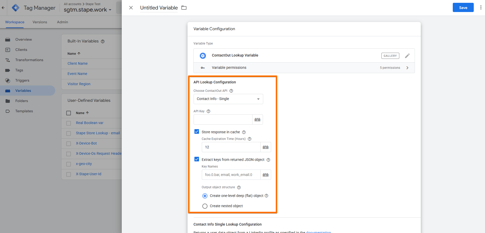Configure the ContactOut Lookup variable