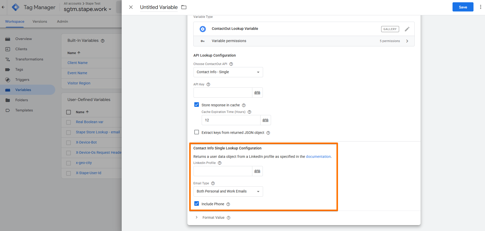 Contact Info Single Lookup Configuration