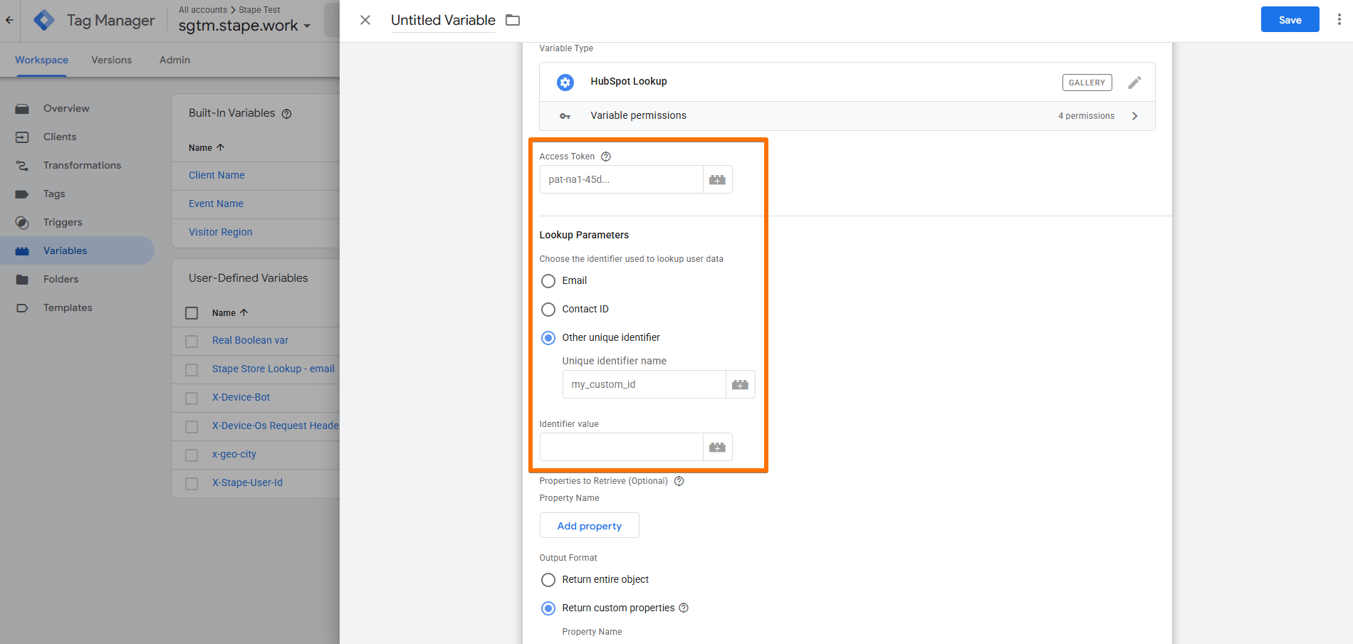 Configure the HubSpot Lookup variable