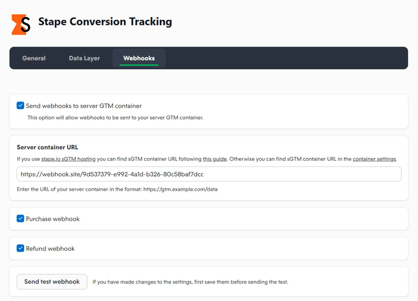 Webhooks tab