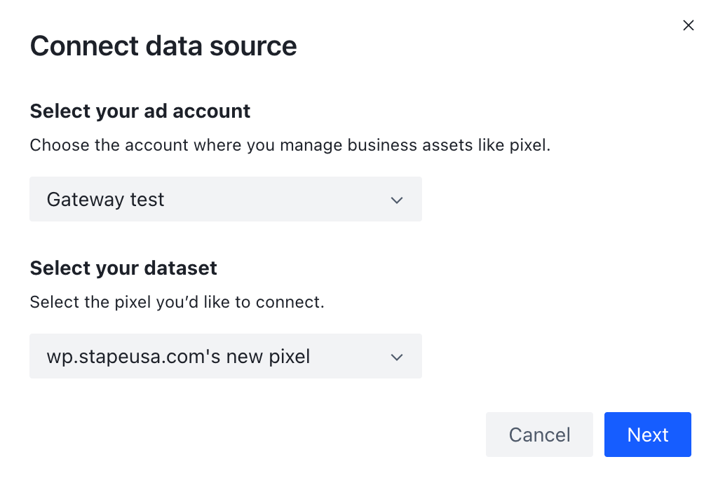 Select your ad account and a dataset