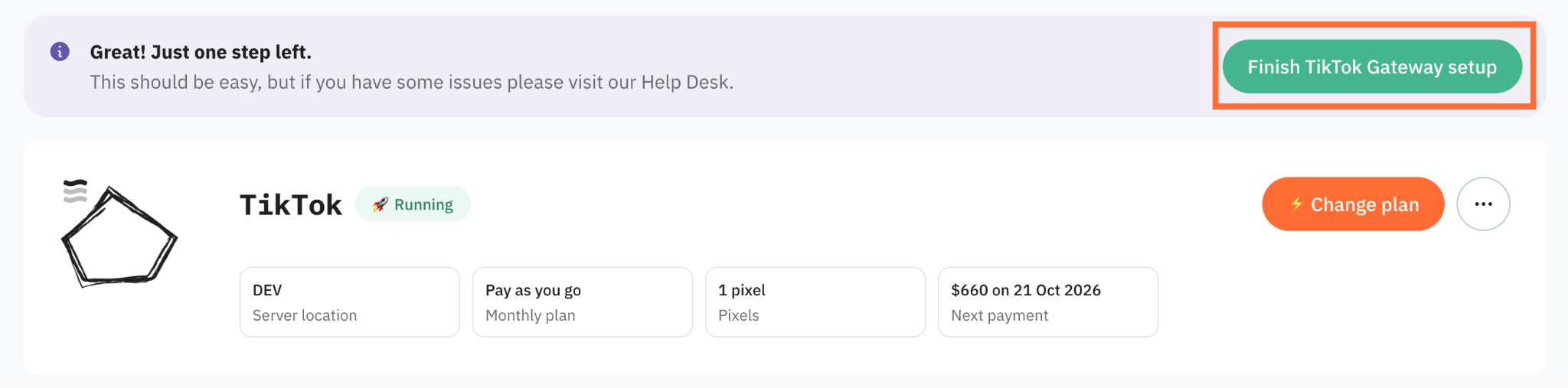 Click Finish TikTokGateway setup