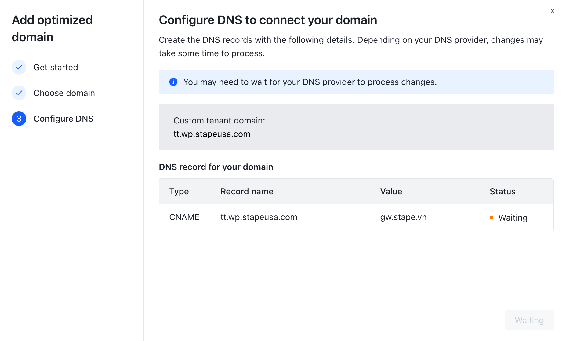 Values you have to provide to your DNS provider