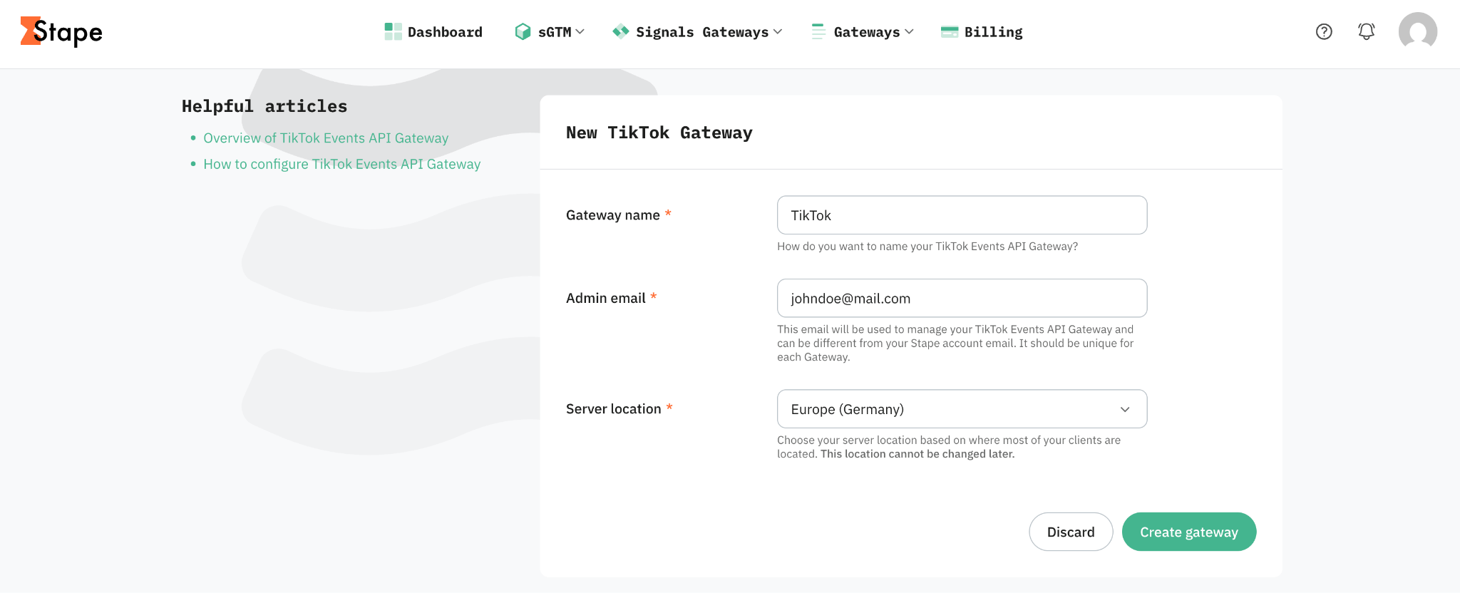 Click Create gateway