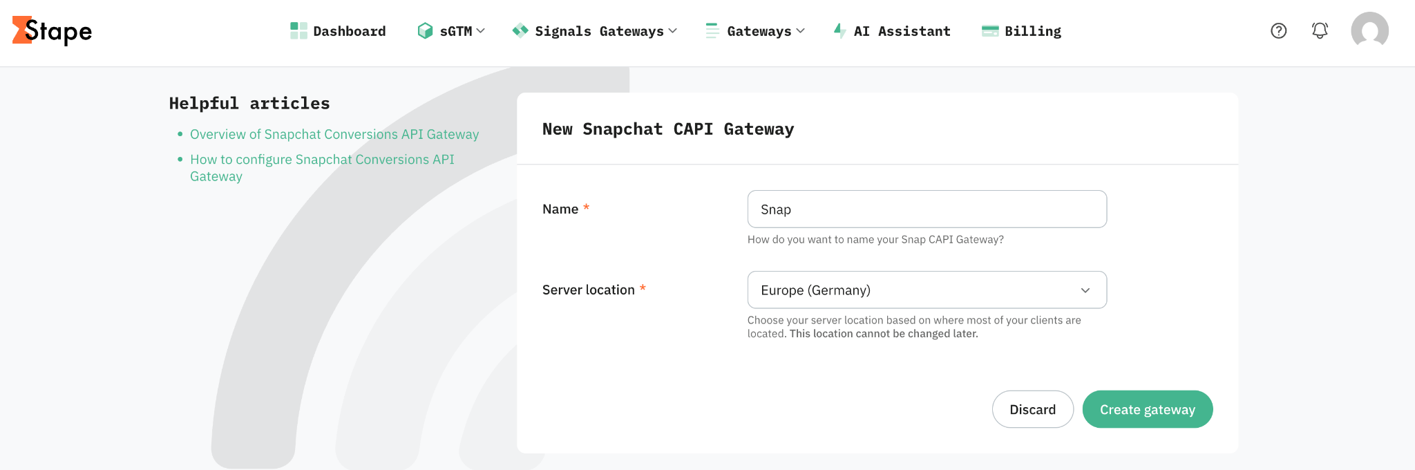 Click Create gateway