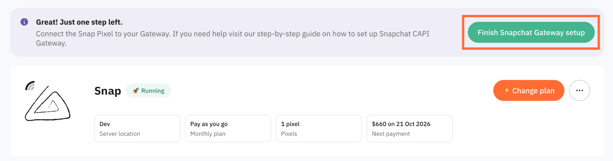 Click Finish Snapchat Gateway setup