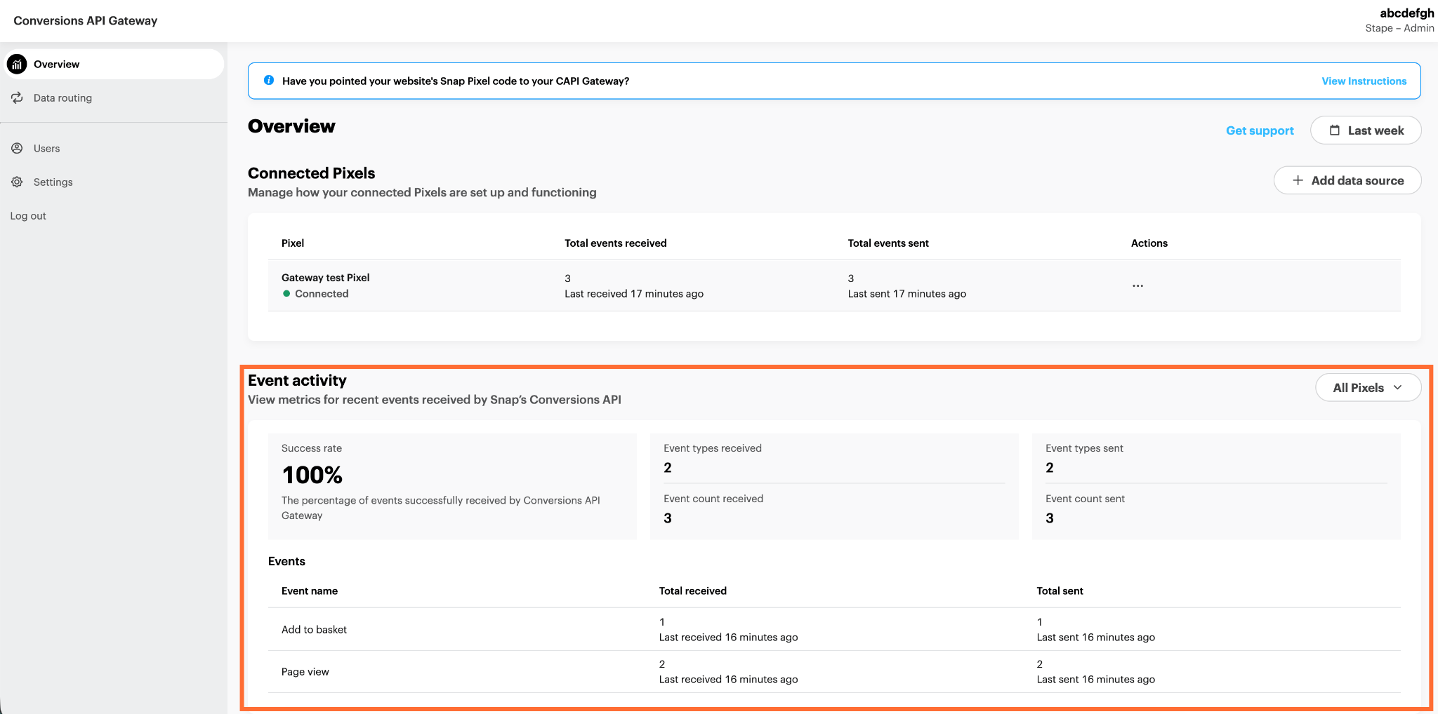Events in the Snapchat Conversions API Gateway