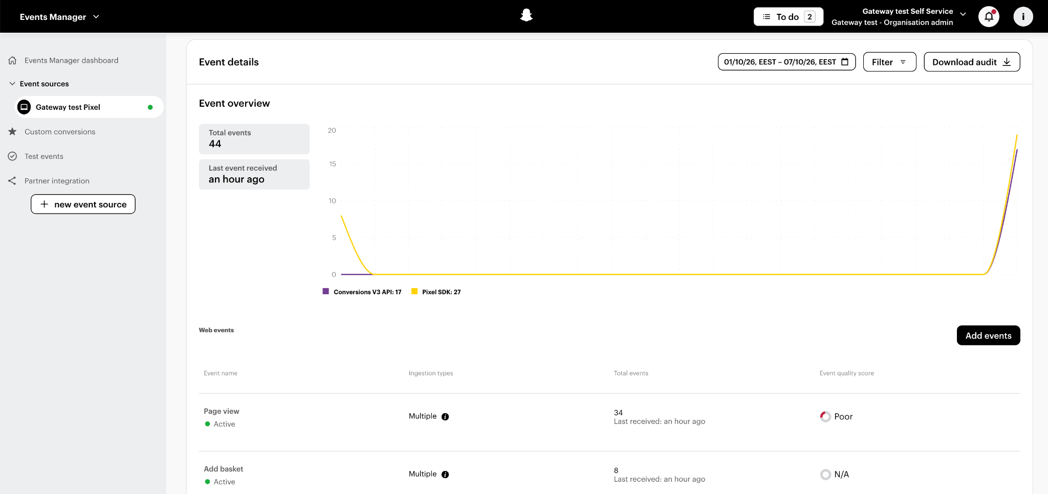 Events in Snapchat Events Manager