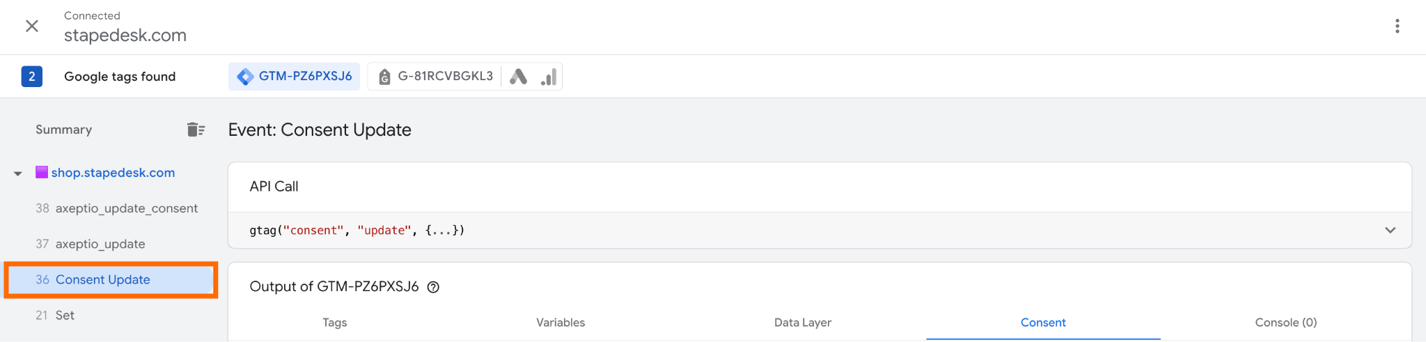 web GTM container