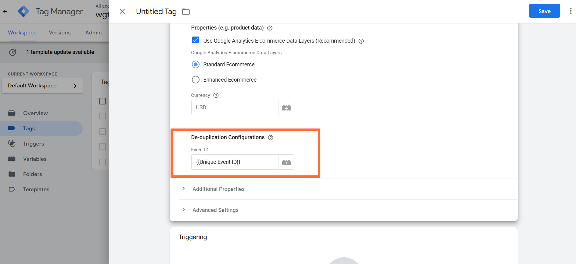 De-duplication Configurations section