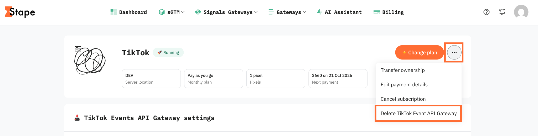 Click Delete TikTok Events API Gateway