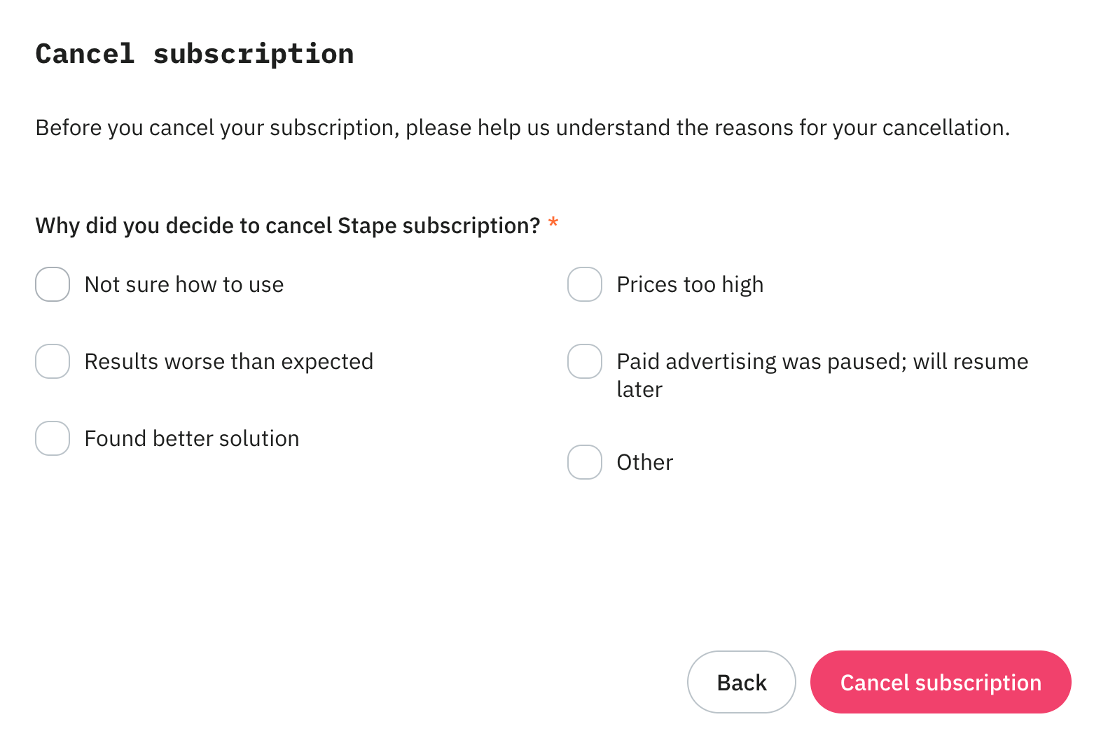 Select your reason for deleting