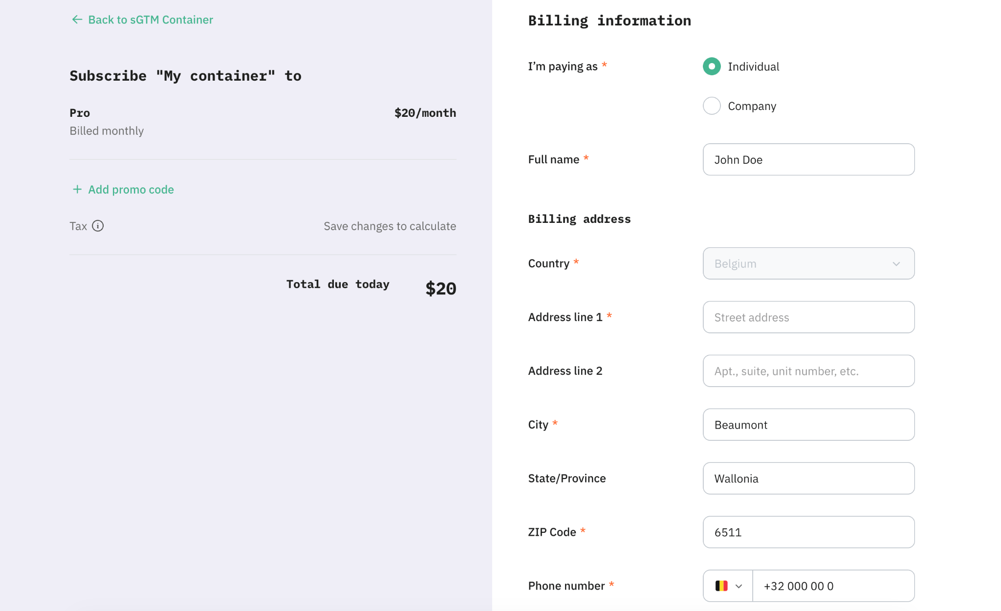 Add your billing information and payment method