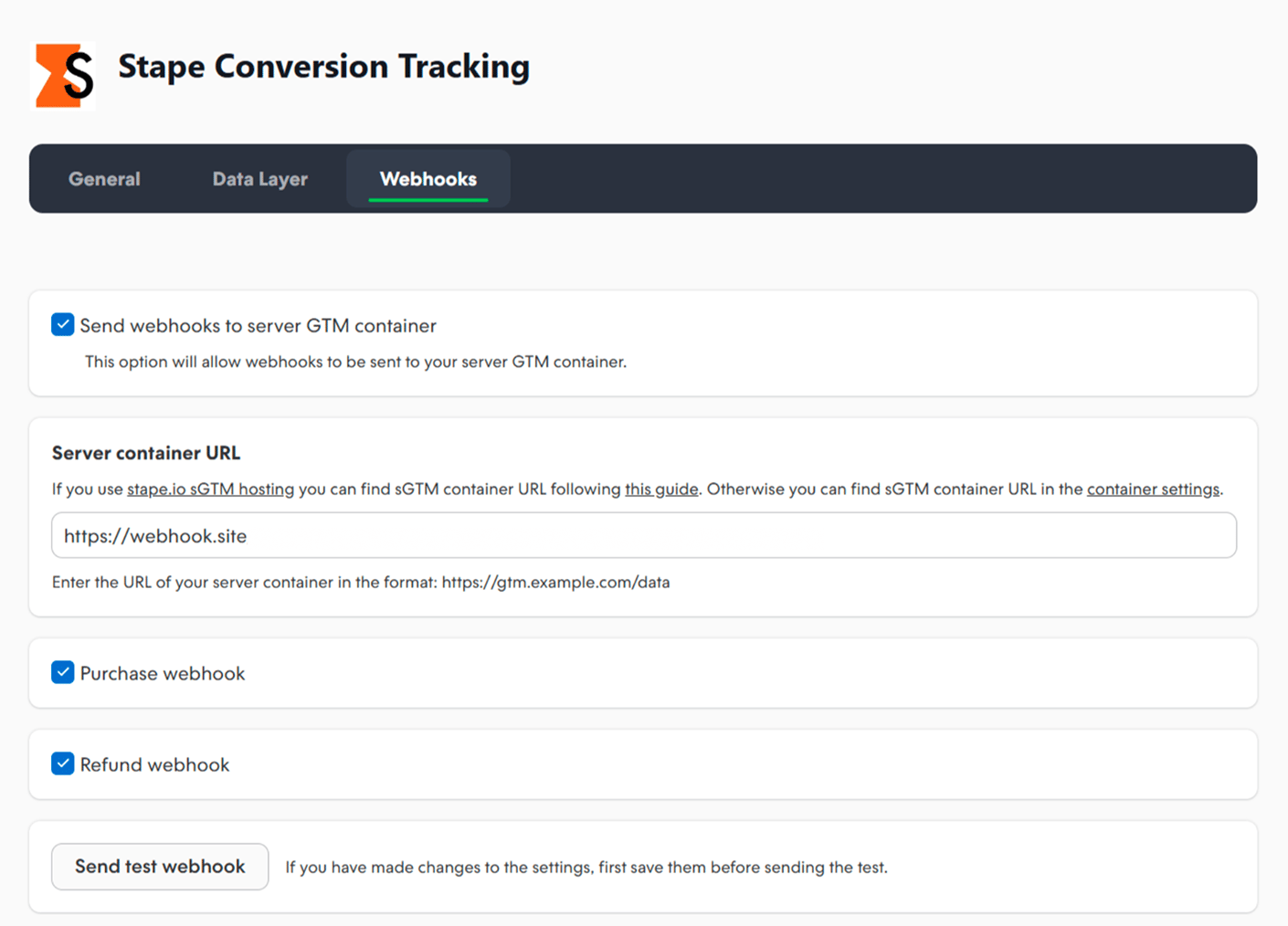 Webhooks tab