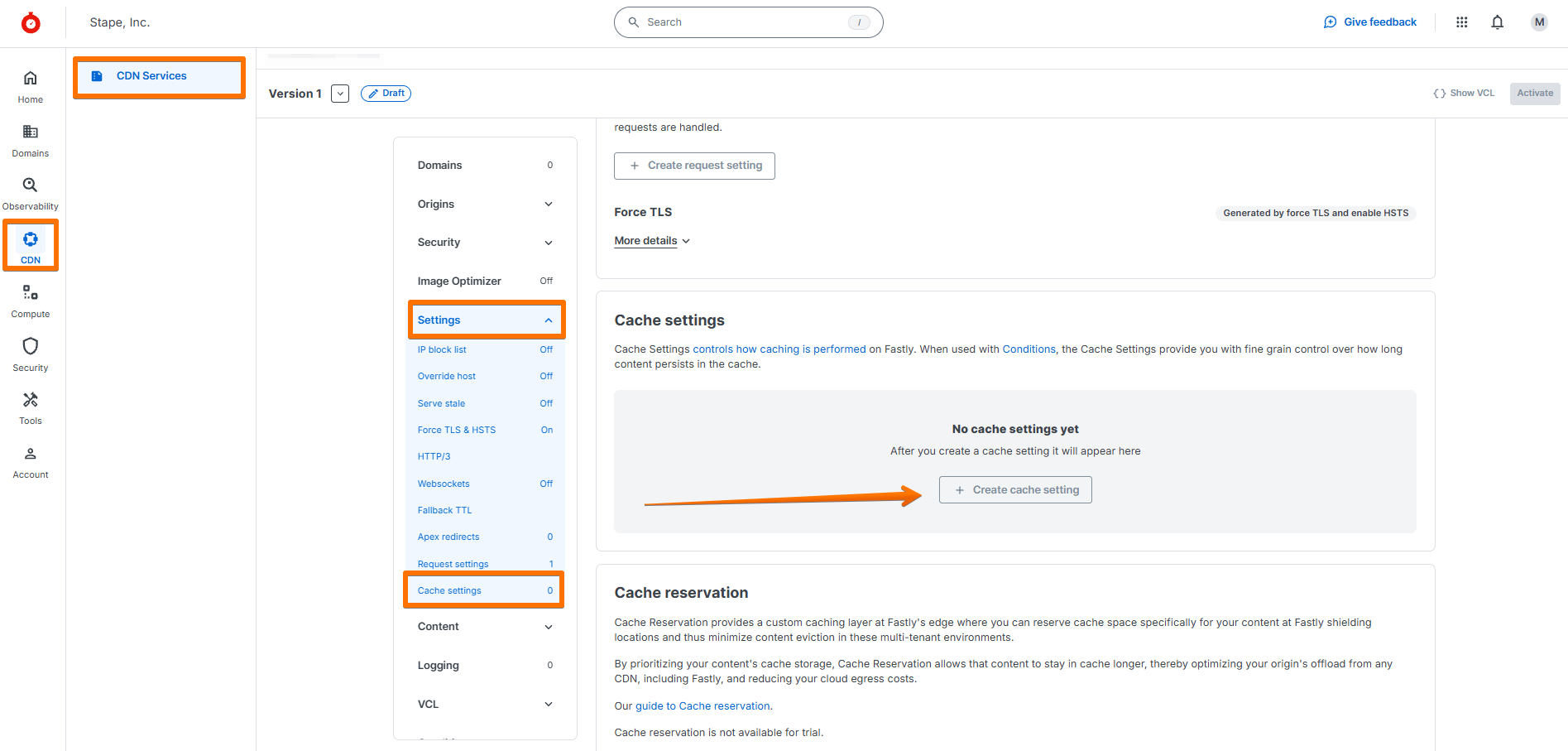 Create the cache setting that disables caching for the same origin path
