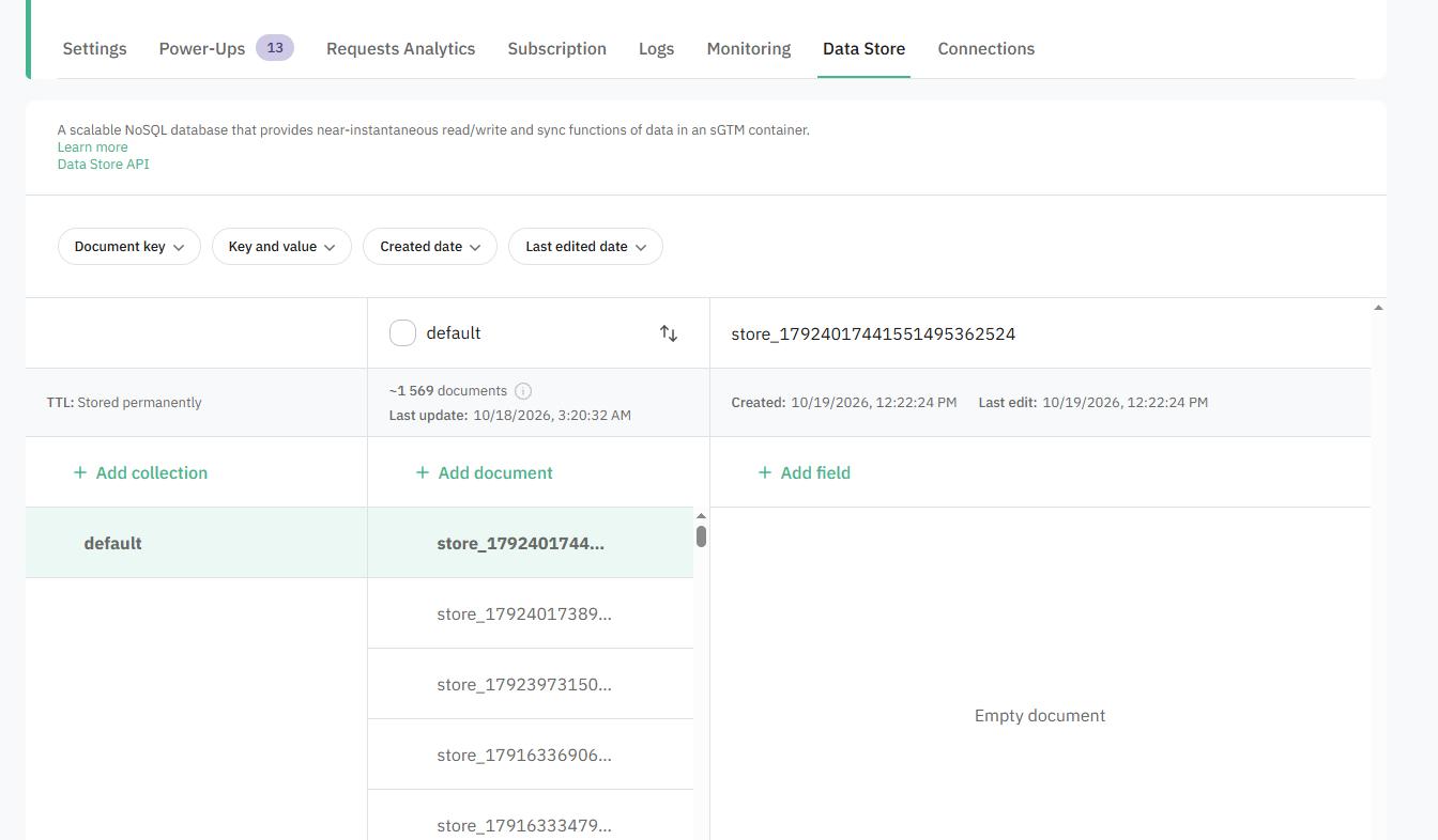 Data Store dashboard layout