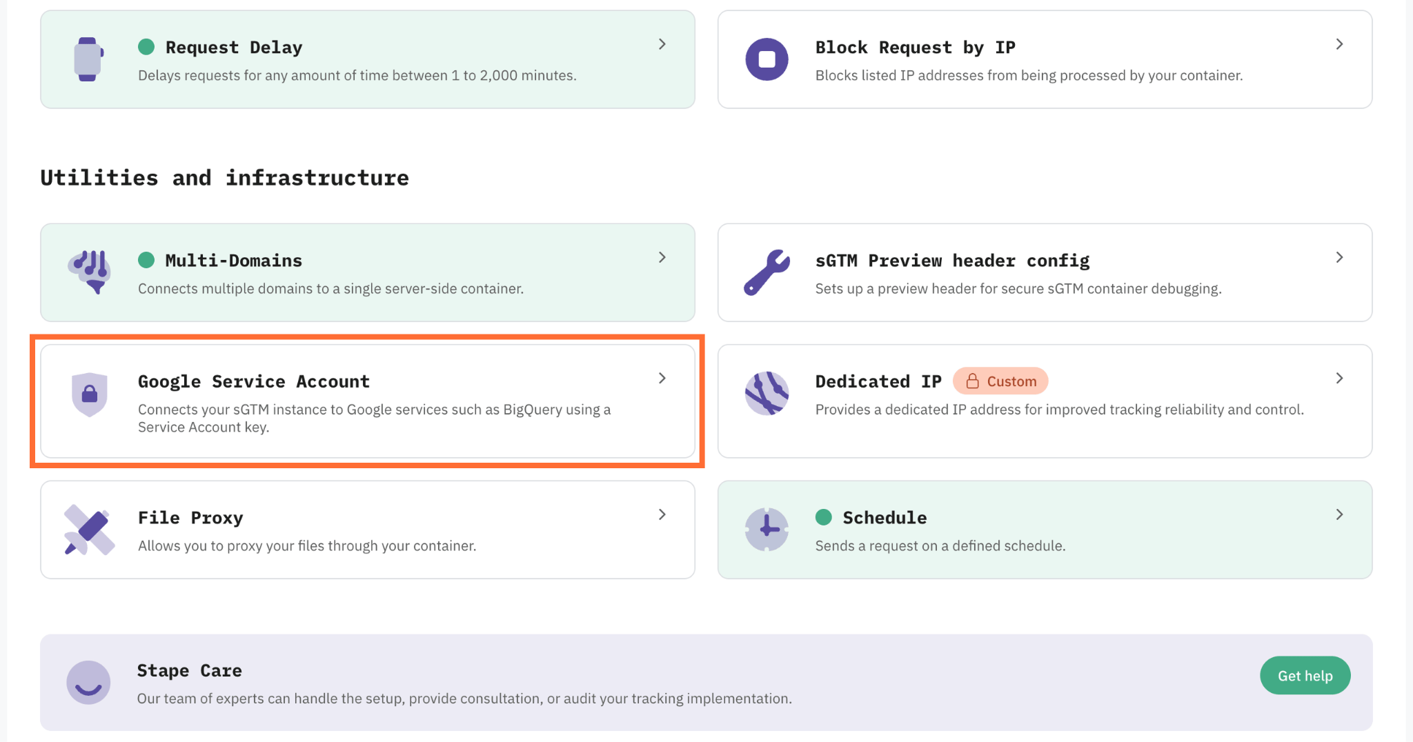Google Service Account panel