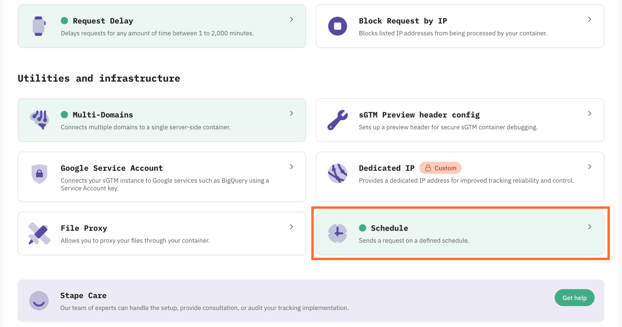 Schedule panel