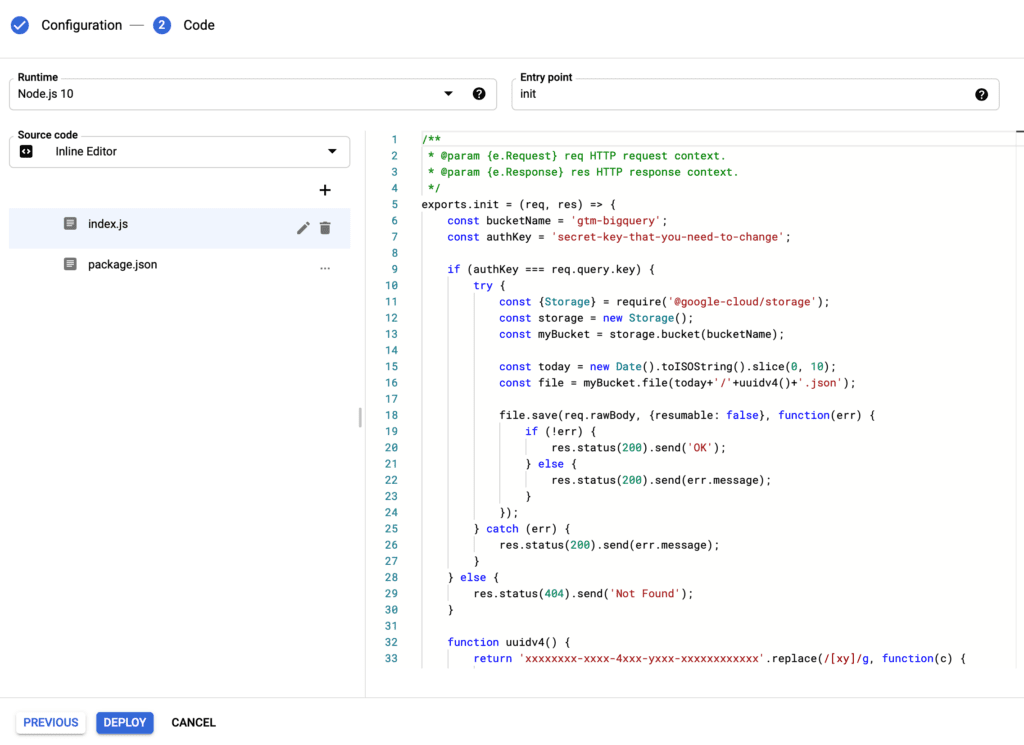 google cloud configuration index