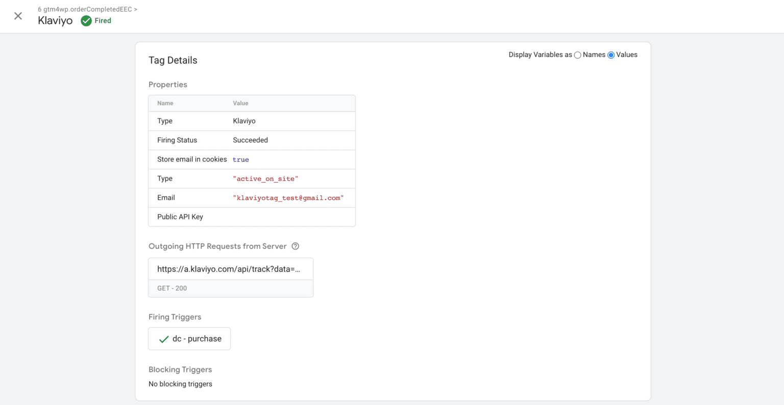 Klaviyo tag details profile