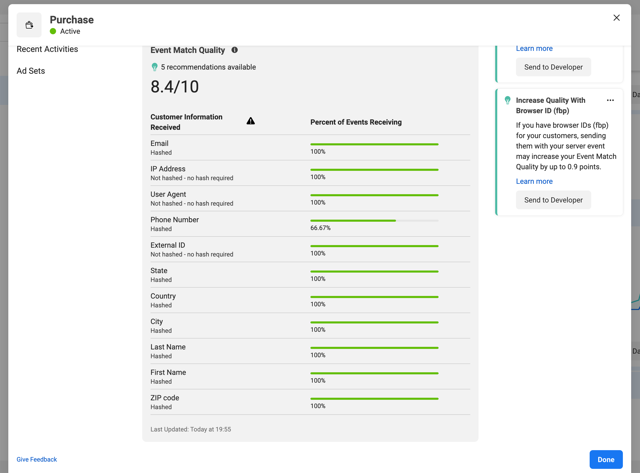 Facebook Conversions API event match quality
