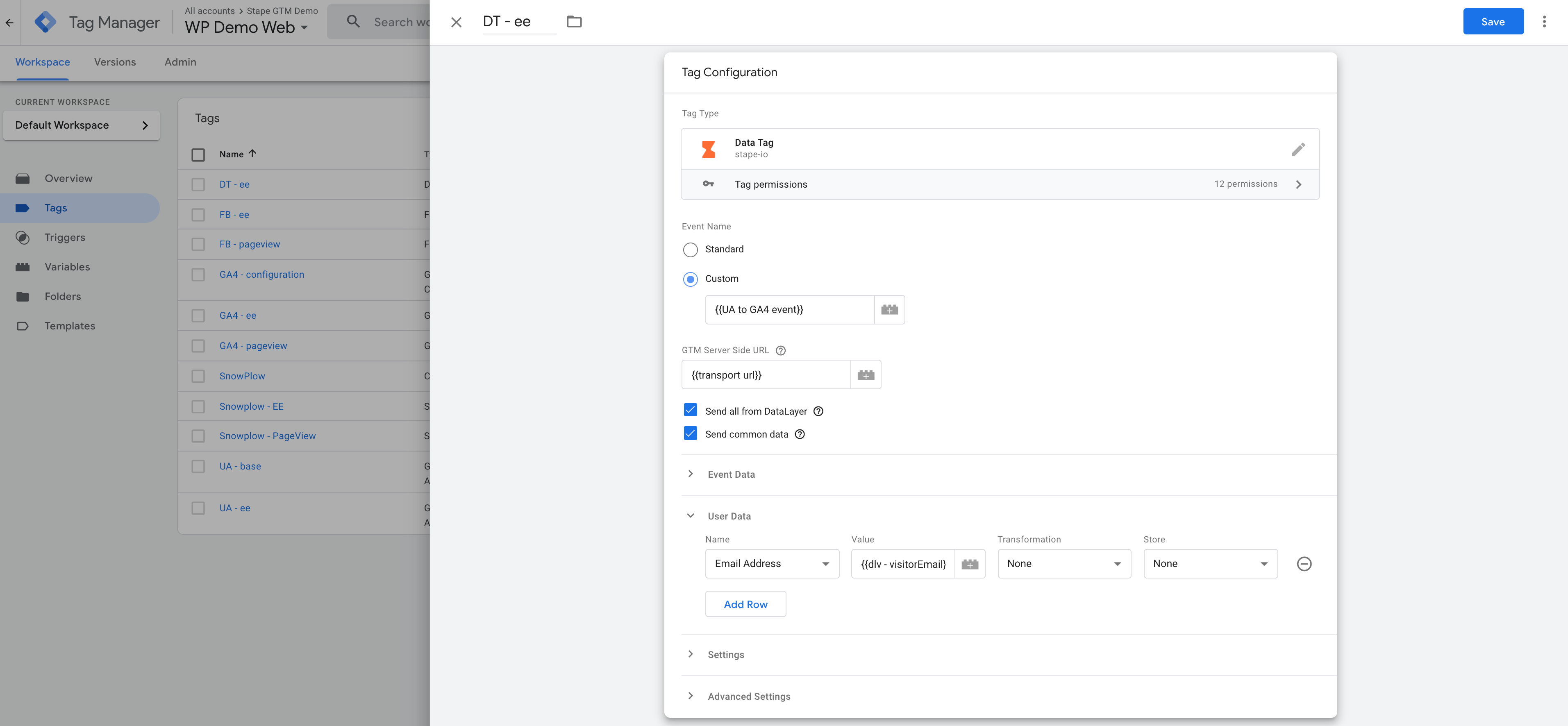 set up data tag