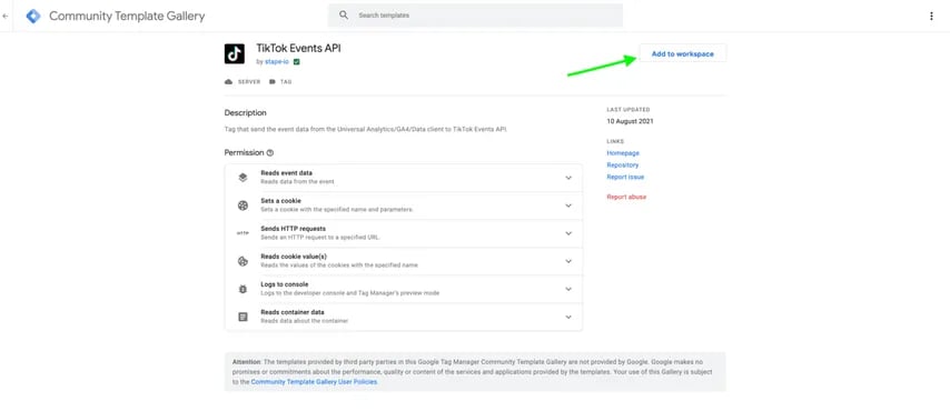 TikTok events API tag