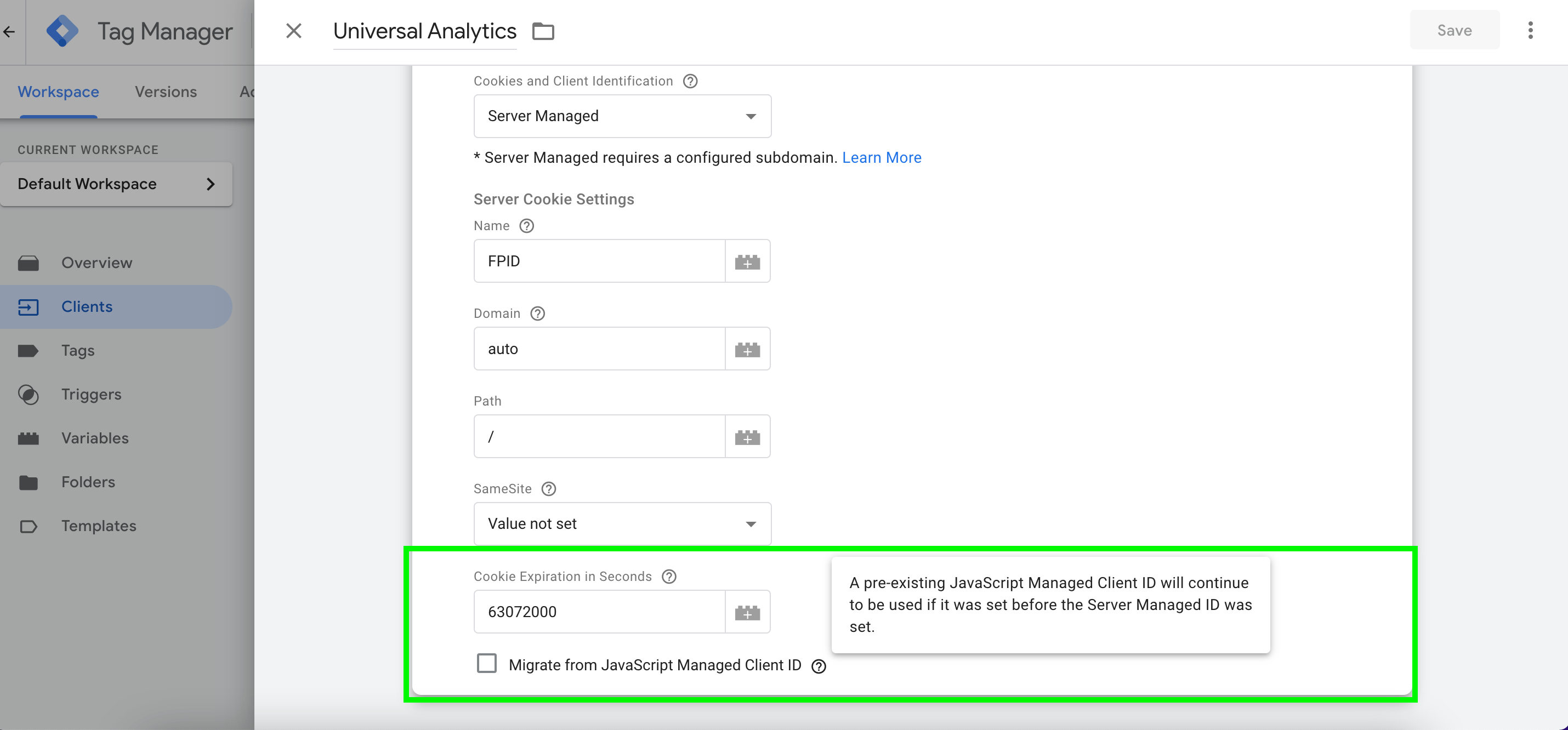 server managed cookies google analytics