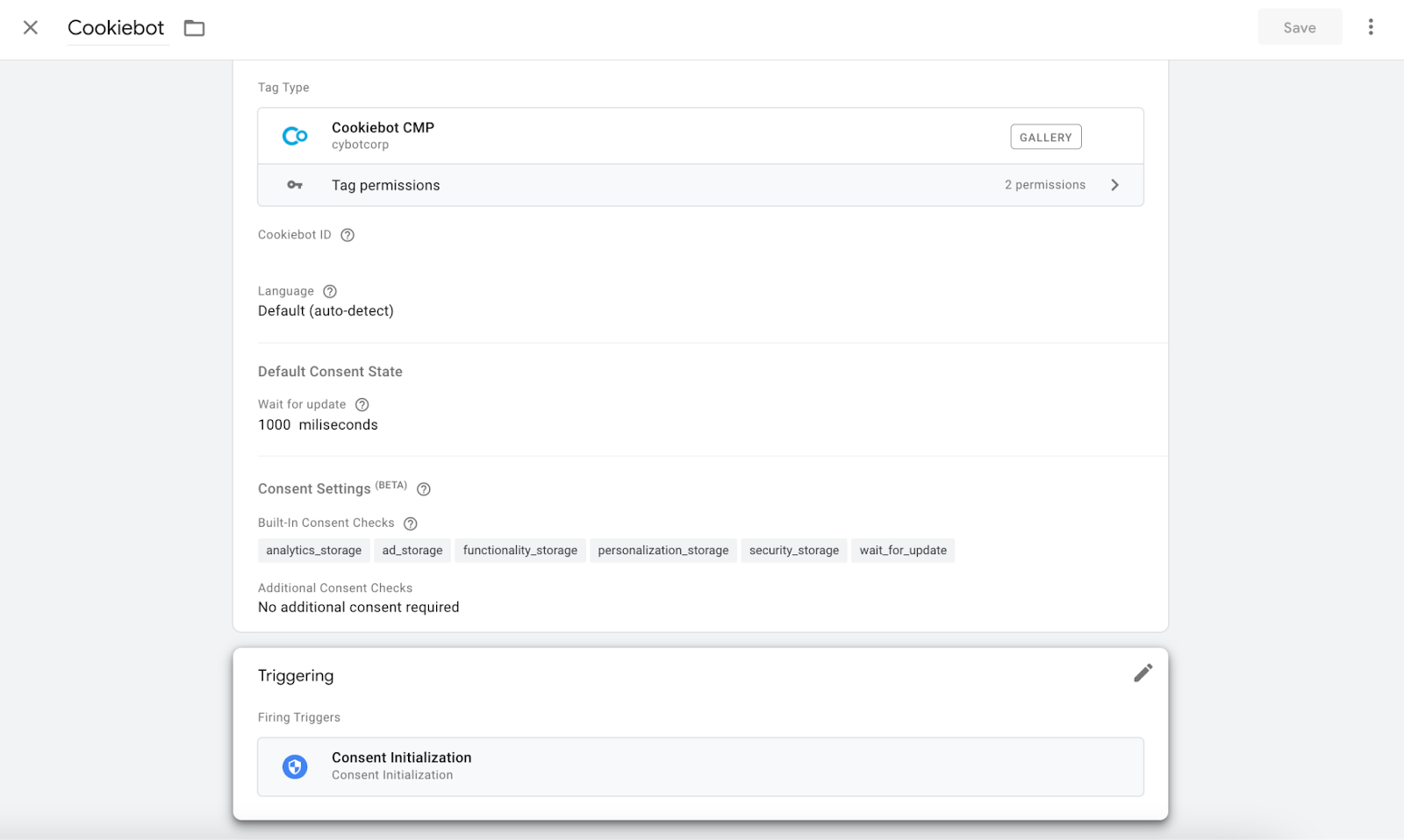 Consent Management Platform tag in the web GTM container