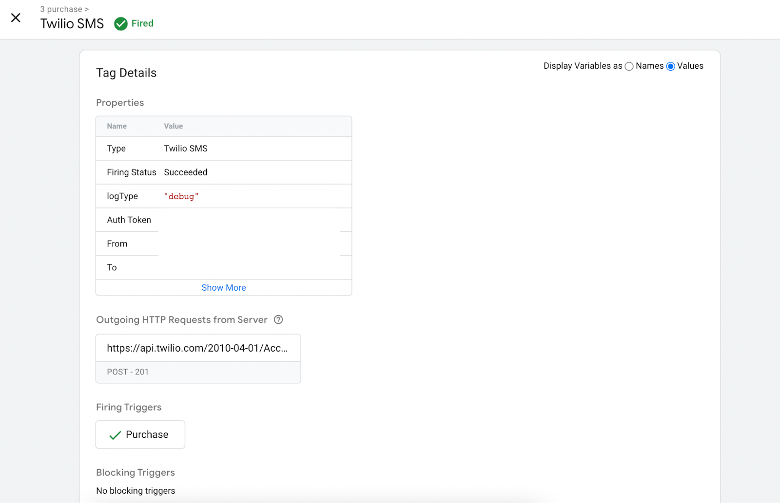 test twilio sms tag google tag manager