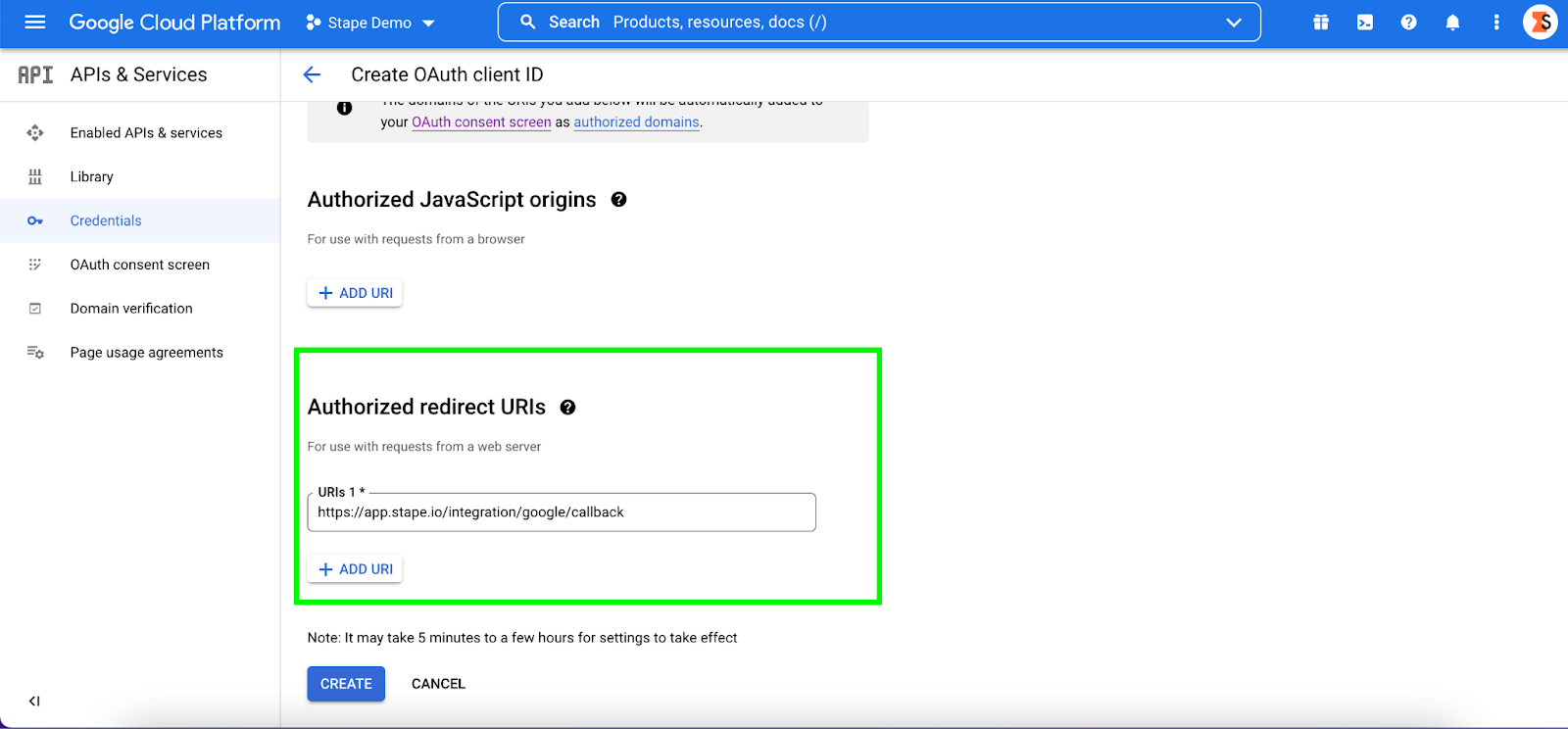 Authorized redirect URIs