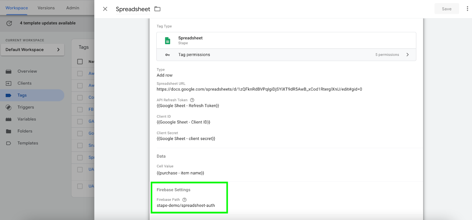 Google Spreadsheet Tag
