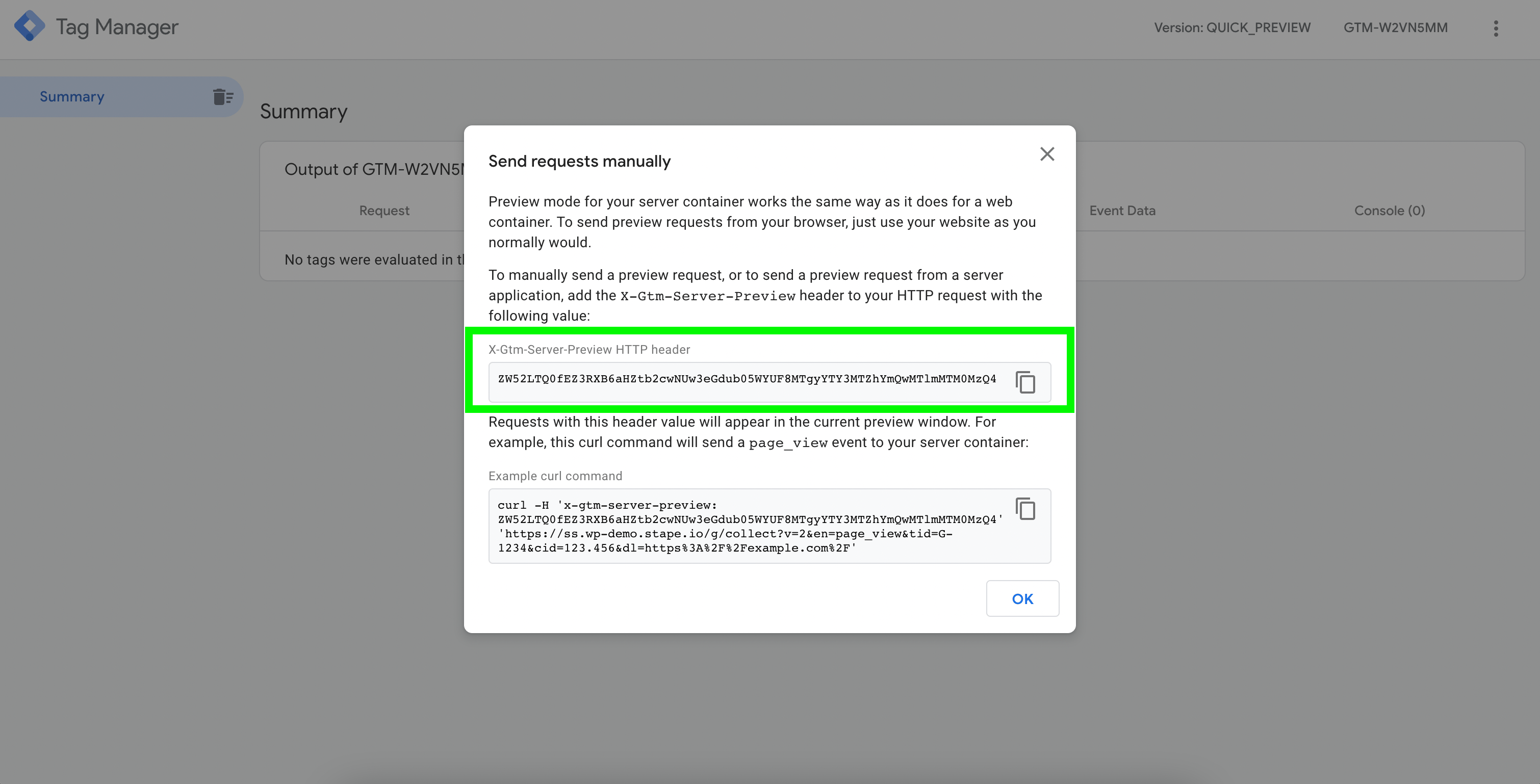 http preview header sGTM