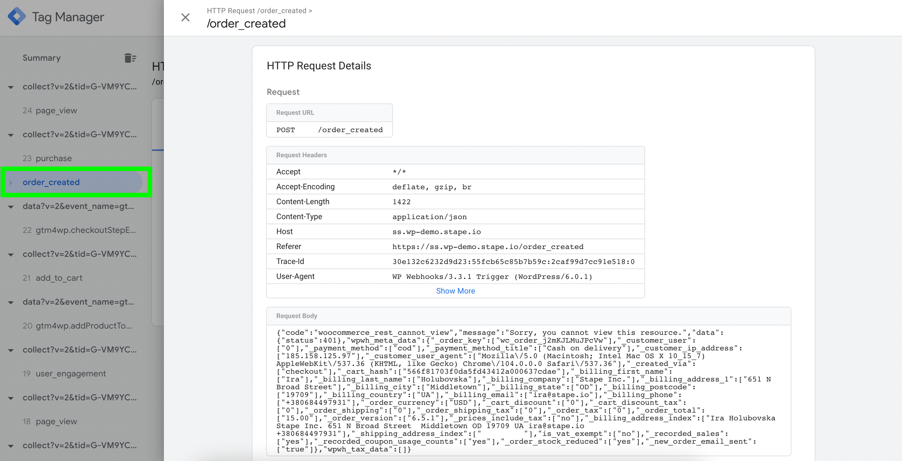 debug webhook sGTM