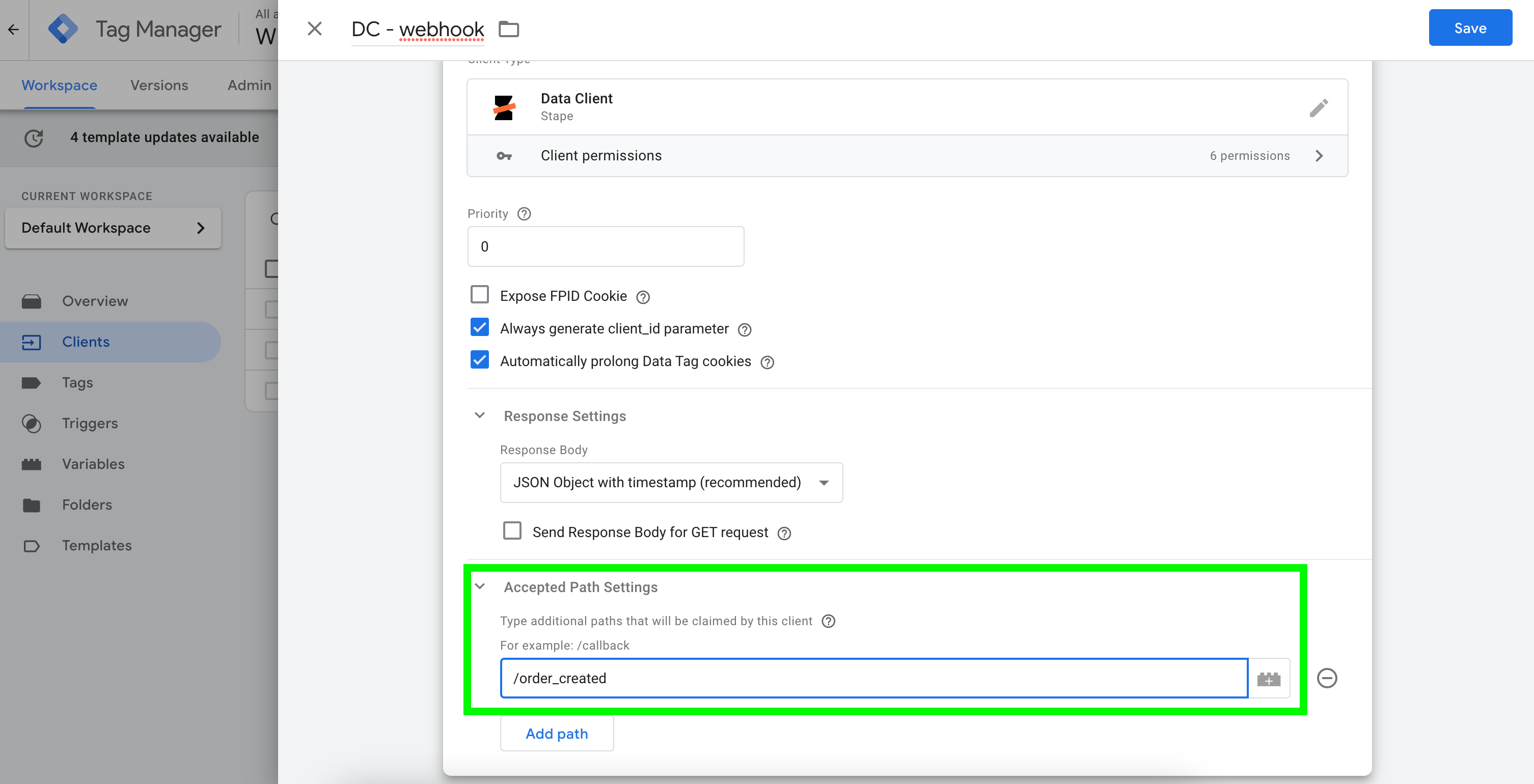 set up webhook sGTM