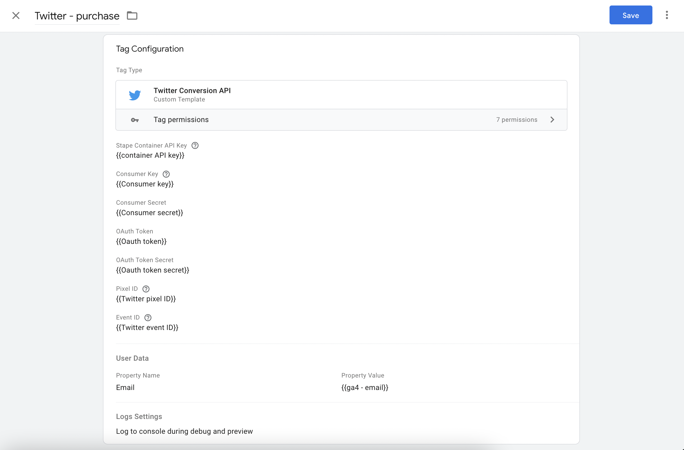 twitter conversion API tag for sGTM