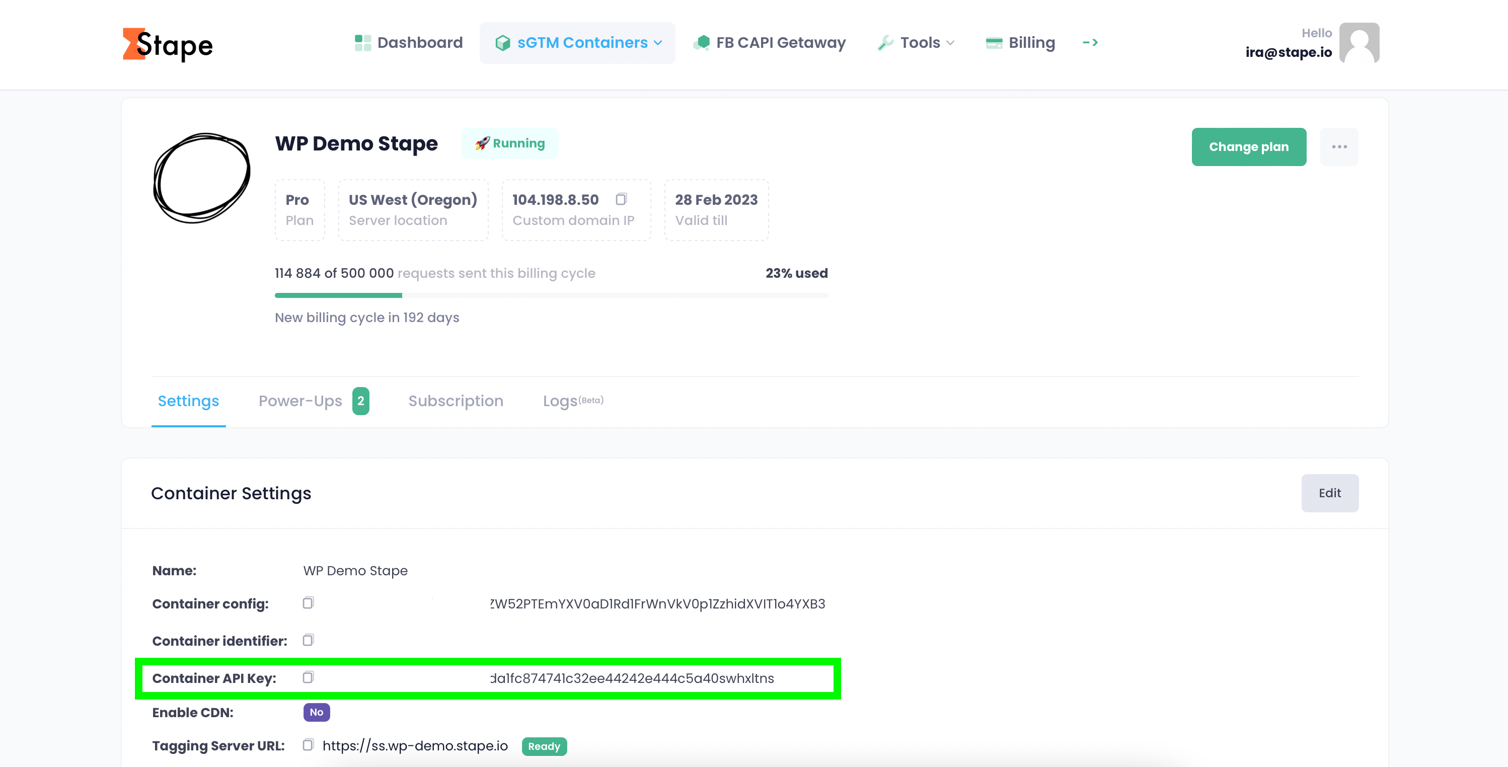 contaniner API key stape