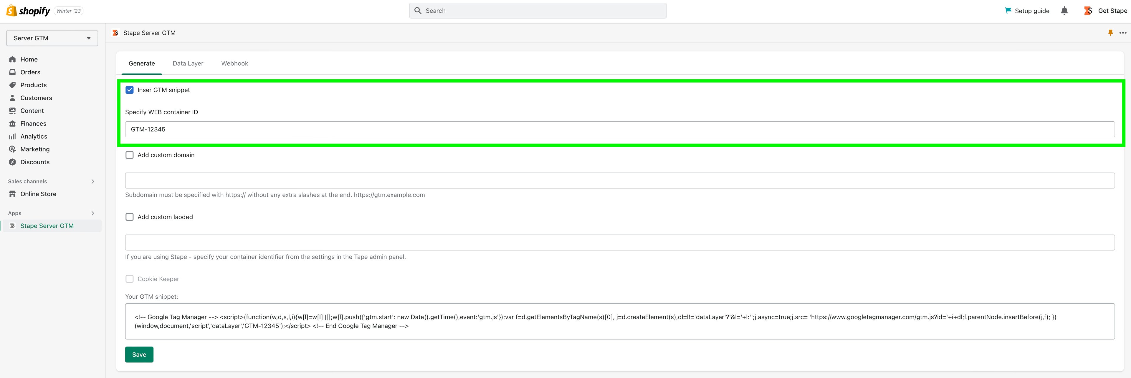 Add web Google Tag Manager script onto every page of the website.&nbsp;