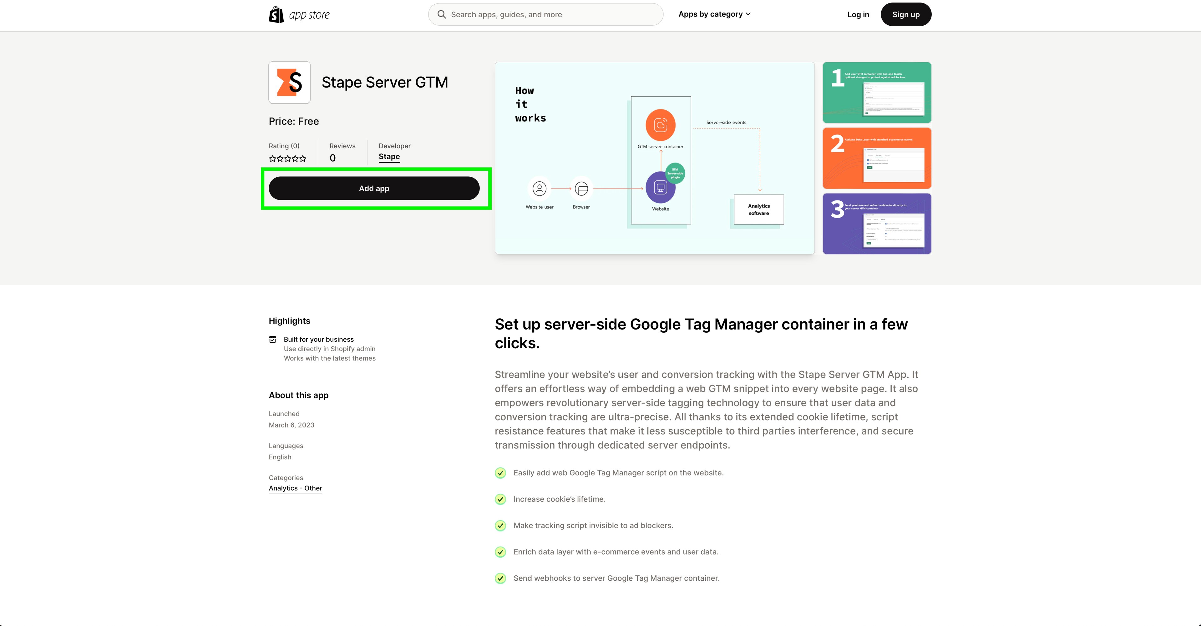 add stape server gtm app