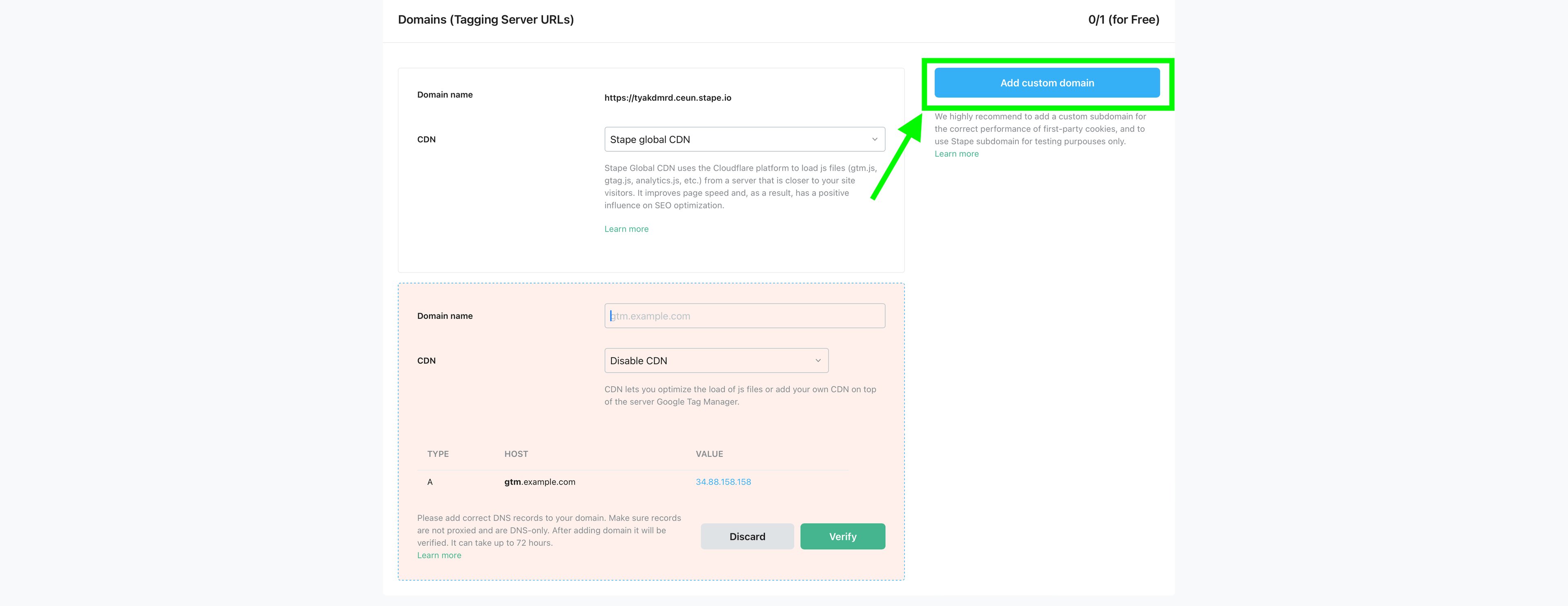 using subdomain in stape.io