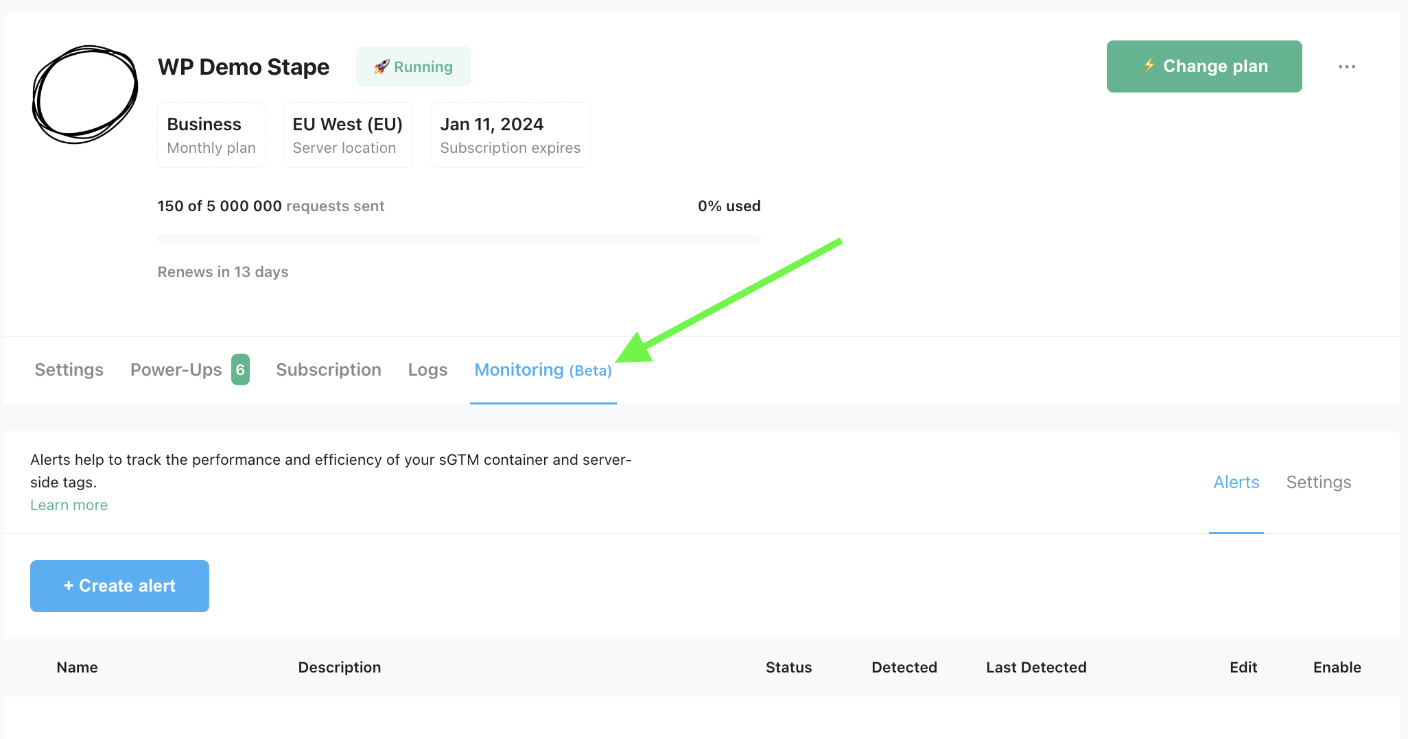 Monitoring feature from Stape