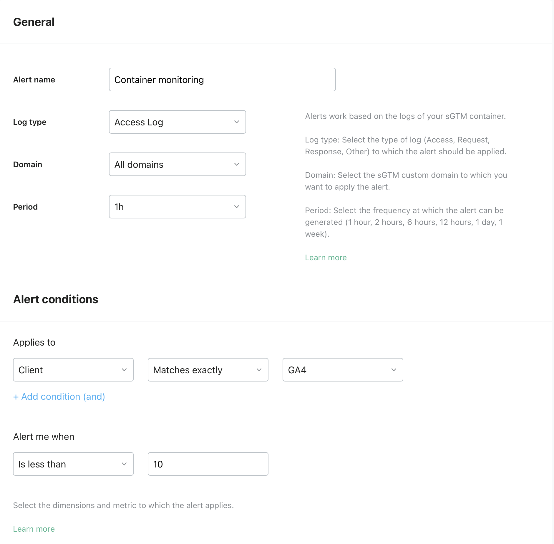 Monitoring configuration by Stape