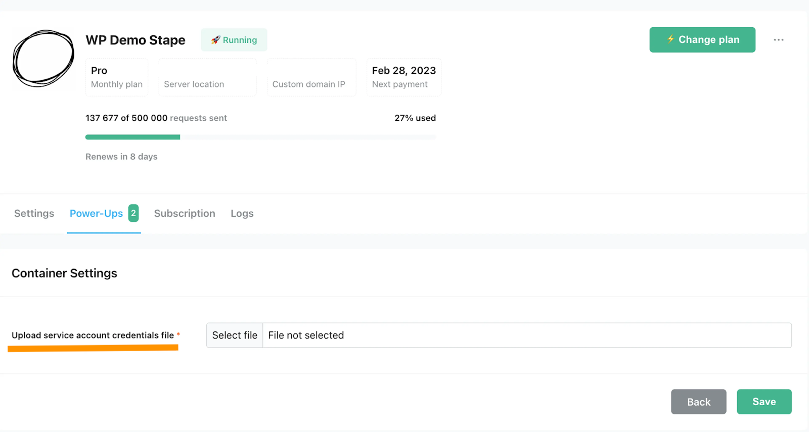 Google Service Account on Stape