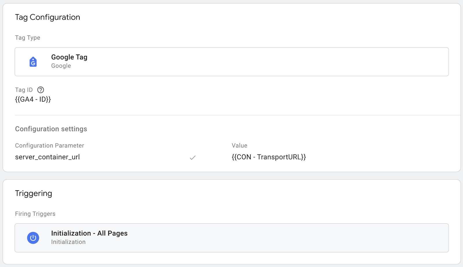 Create a new tag of the tag Type Google Tag