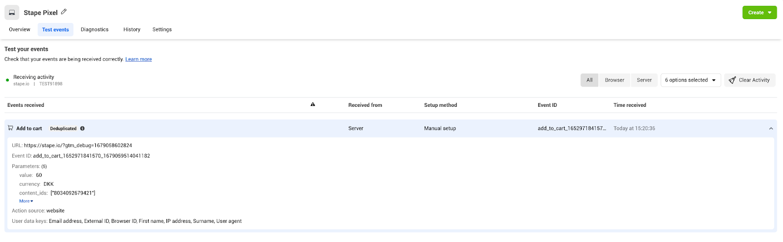 Facebook: verifying the setup is complete and correct