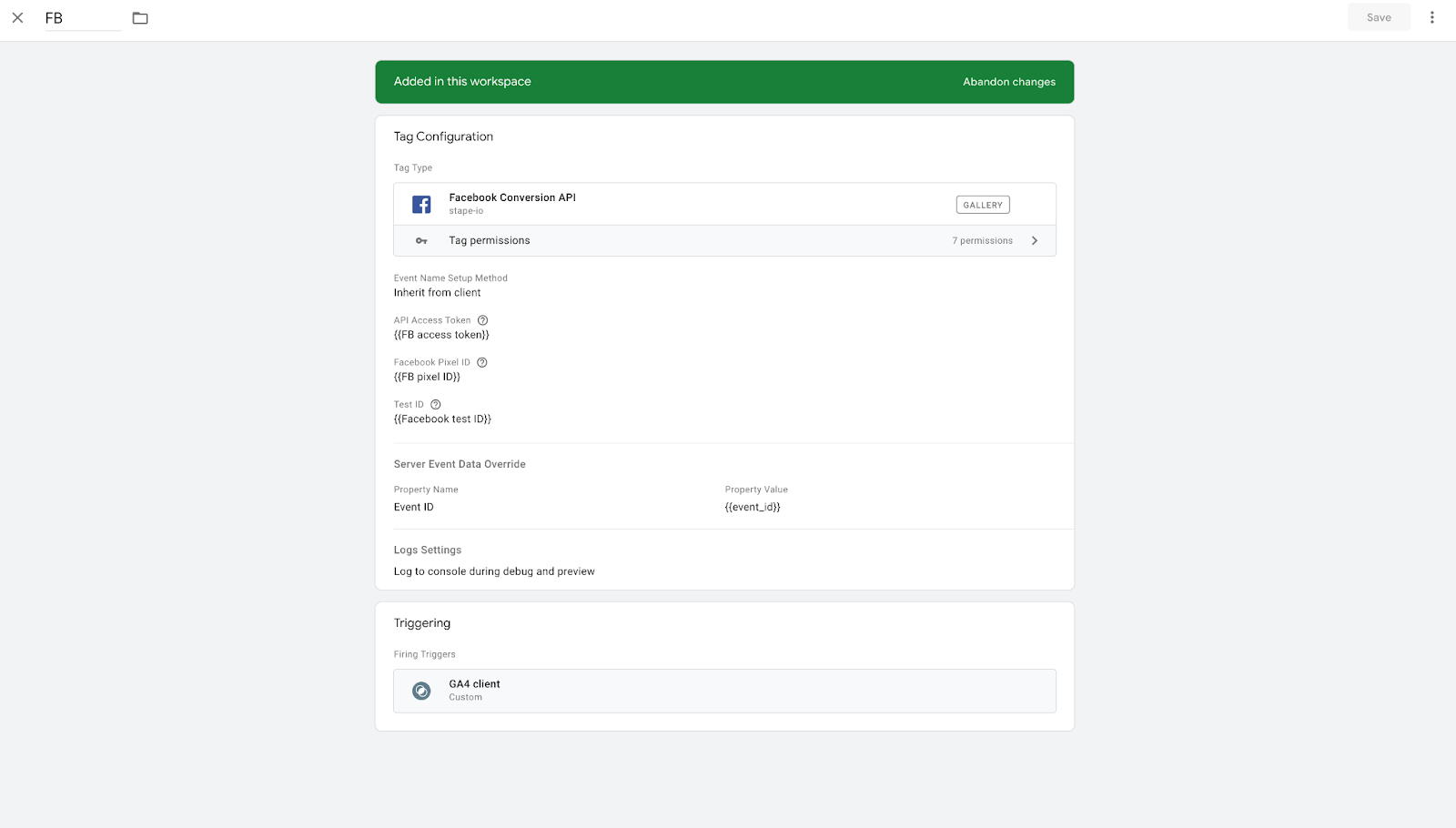 Facebook Conversions API tag configuration