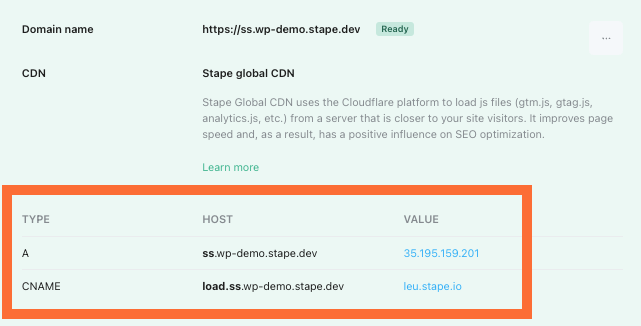 dns records on stape