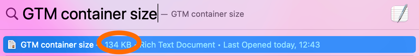 GTM container size