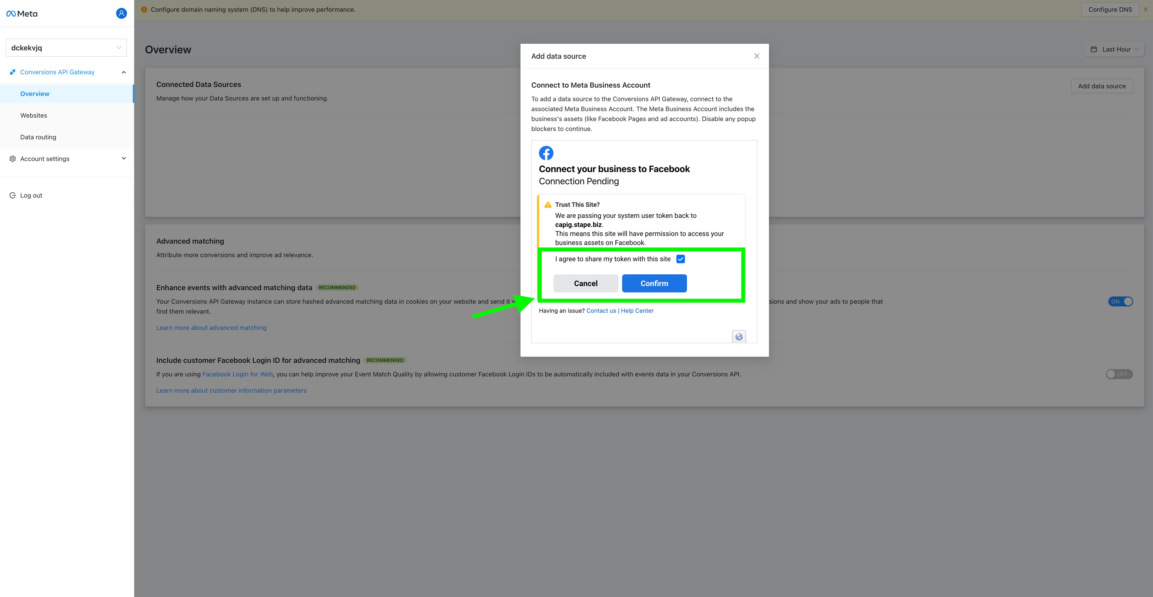 connect pixel to CAPIG hub